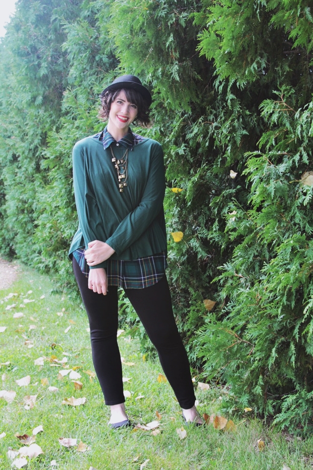 Outfit: Green plaid top, black jeans, pork pie hat. 14 Best Outfits of 2014 hannah rupp the outfit repeater thrifted fashion clothes