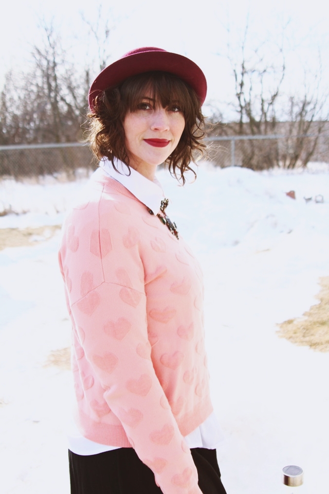 hannah rupp the outfit repeater valentine's day outfit heart sweater thrifted