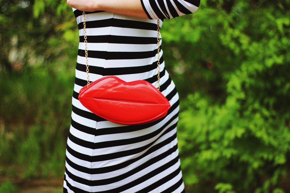 hannah rupp the outfit repeater striped dress red lipstick power women feminist pixie haircut