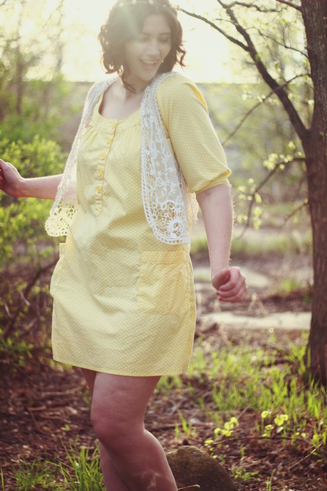hannah rupp the outfit repeater Boho yellow dress flower crown woodsy outfit photography