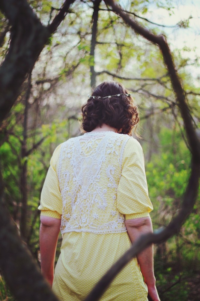 hannah rupp the outfit repeater Boho yellow dress flower crown woodsy outfit photography