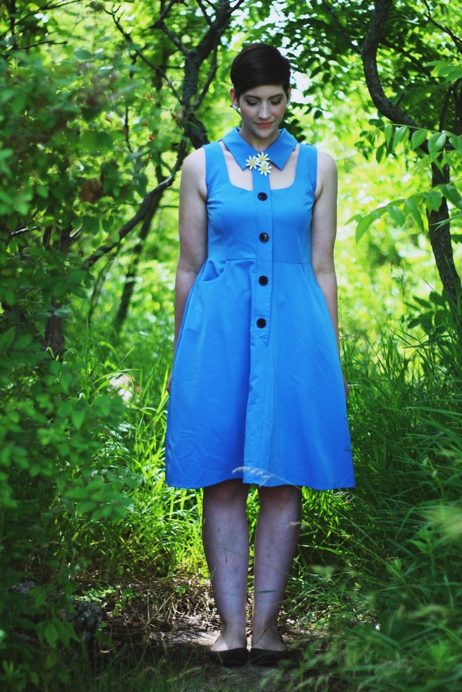 hannah rupp the outfit repeater mod 1960s Cherry Velvet collared dress vintage daisy broach Twiggy haircut makeup