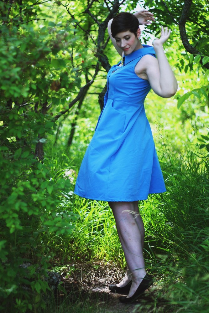 hannah rupp the outfit repeater mod 1960s Cherry Velvet collared dress vintage daisy broach Twiggy haircut makeup