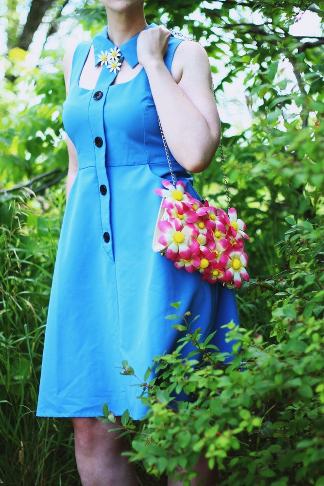 hannah rupp the outfit repeater mod 1960s Cherry Velvet collared dress vintage daisy broach Twiggy haircut makeup