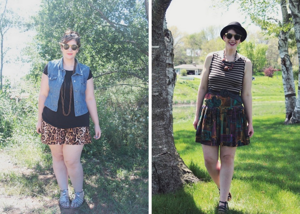 10 Outfits That Will Inspire You For Summer | The Outfit Repeater summer outfit ideas leopard print shorts and denim vest, vintage skirt and striped tank top