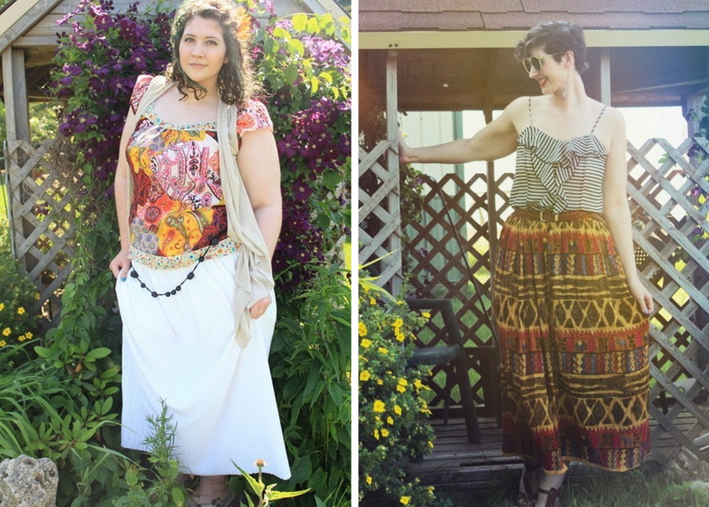 10 Outfits That Will Inspire You For Summer | The Outfit Repeater summer outfit ideas white maxi skirt and paisley tee, printed skirt and striped tank top