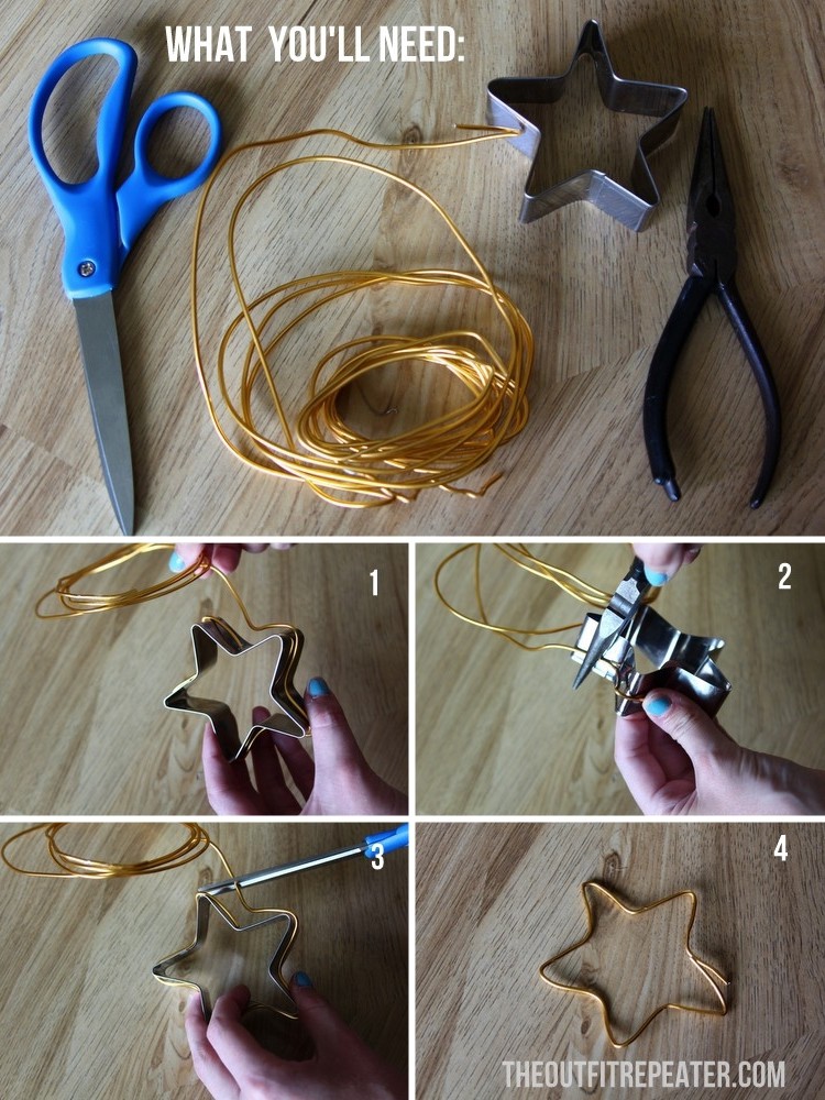 Instructions for a DIY star shaped bracelet using items from the dollar tree!