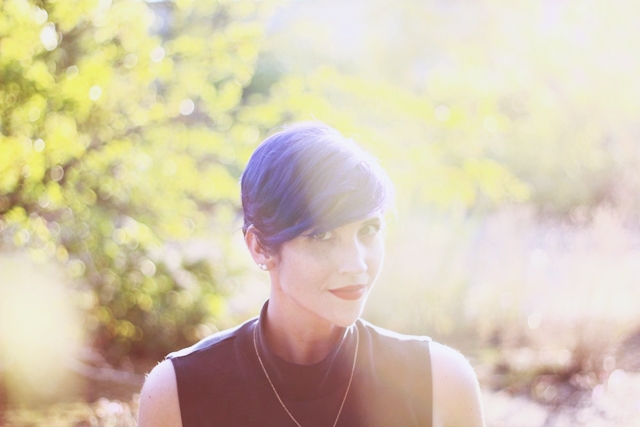 Purple pixie cut & red lipstick