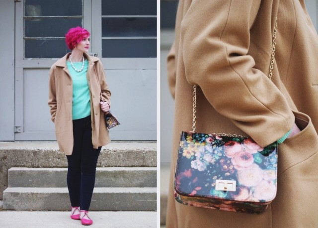 A Stylish Surprise From My Secret Santa | The Outfit Repeater Outfit: Vintage mint sweater from Secret Santa, high waisted dark wash denim jeans, vintage bauble necklace, pink shoes, pink curly hair, pink lipstick