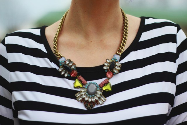 Striped top and statement necklace from Walmart