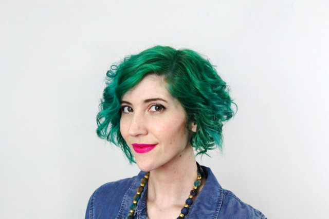 Green hair by Pravana Vivids and fuschia lipstick by YSL