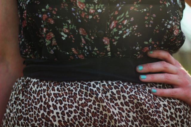 Outfit details: leopard print skirt and floral button up
