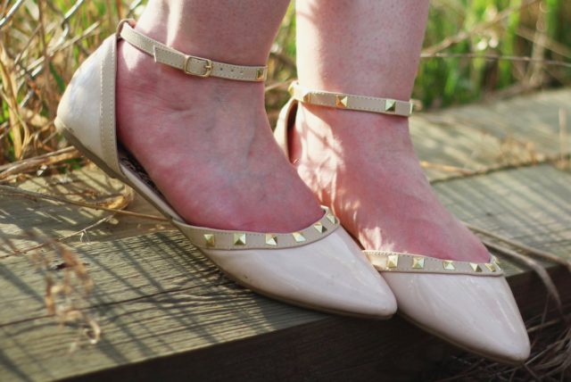 Payless nude pointy toe flats with gold pyramid studs