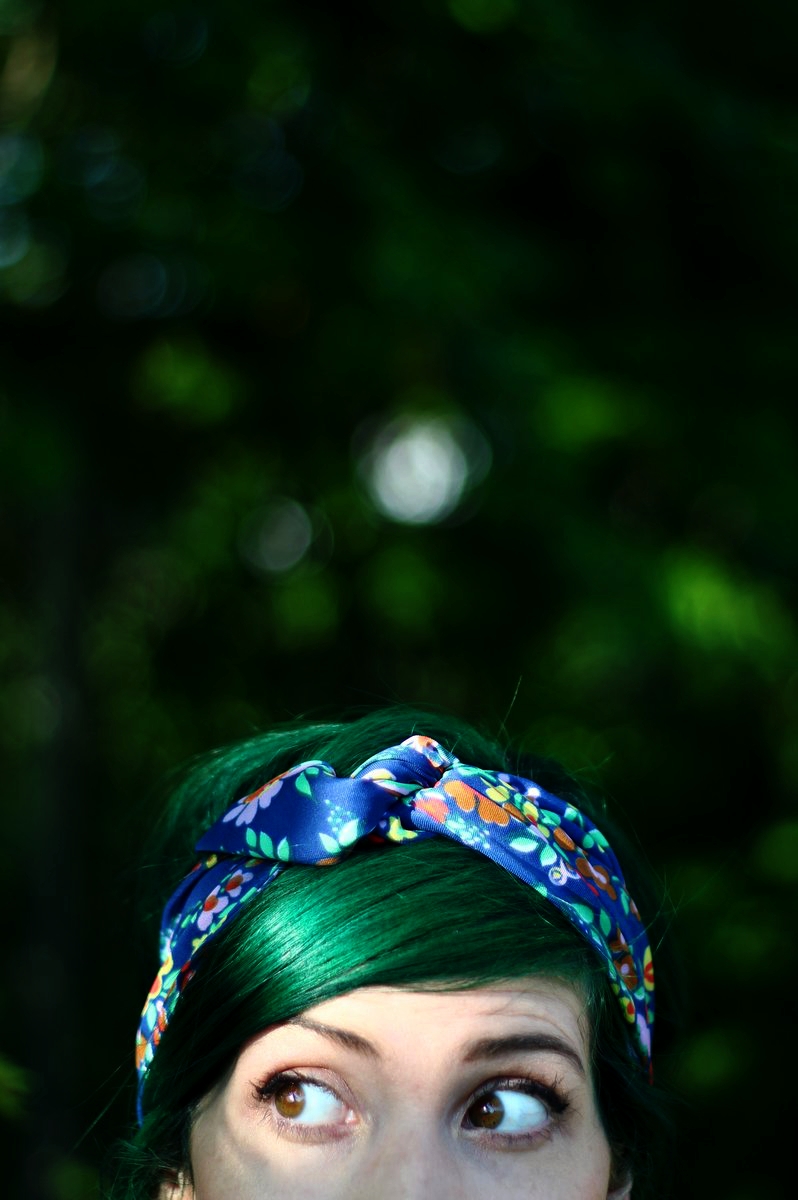 Phantom Green by Arctic Fox hair dye and blue floral head scarf
