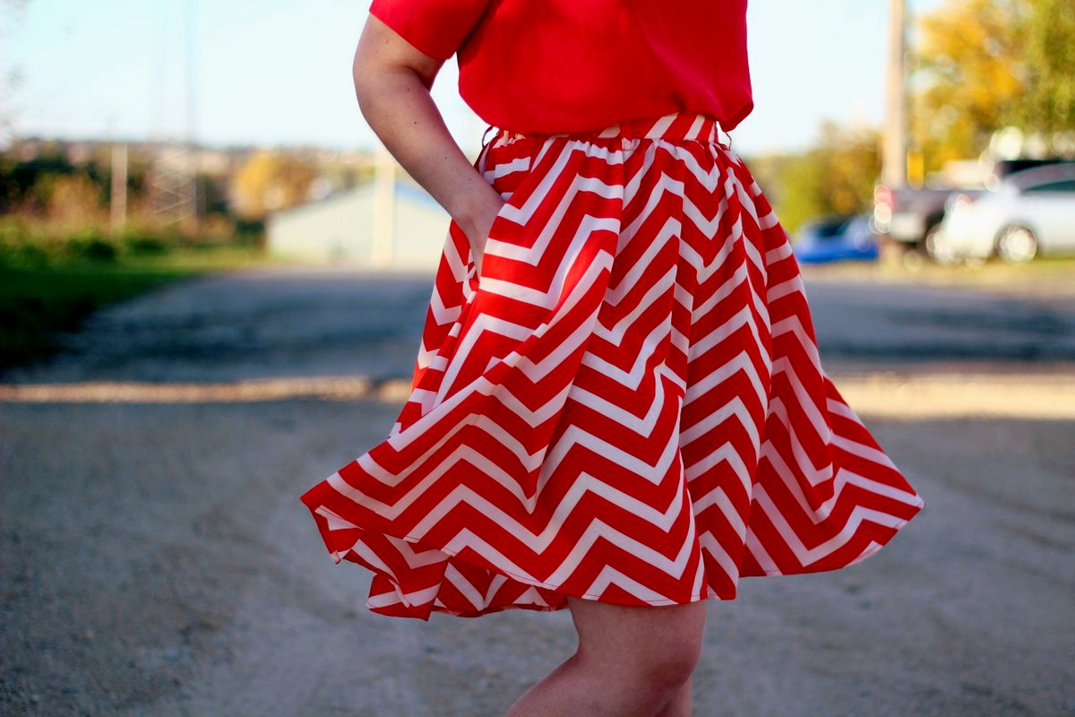 thrifted orange chevron skirt