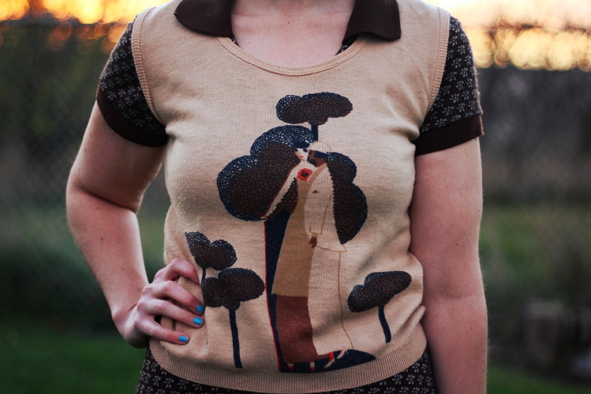 Outfit detail: vintage thrifted 1970s sweater vest