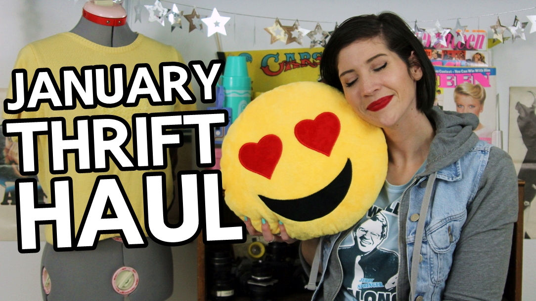 heart eyes emoji pillow hannah rupp monthly january thrift haul video