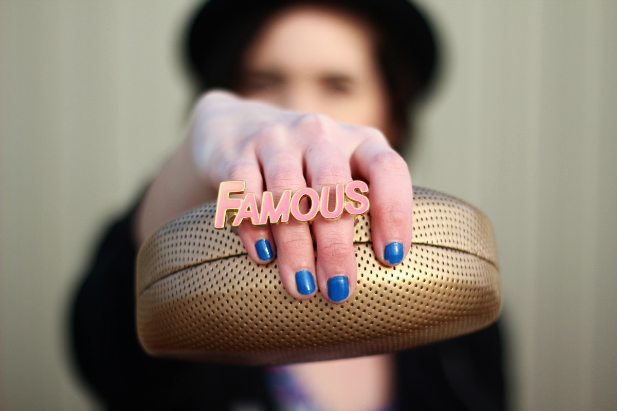 Thrifted ASOS floral dress, black moto jacket, fushia lipstick, ASOS pork pie hat, DIY choker, DIY clutch, orchid pink We Love Colors tights, vintage teal flats