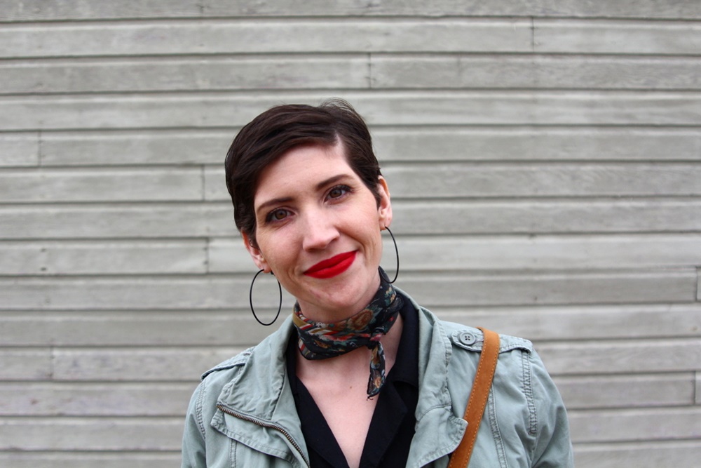 vintage black jumpsuit fashion jungle red lipstick leopard print purse neckerchief scarf olive green jacket thrifted brown booties