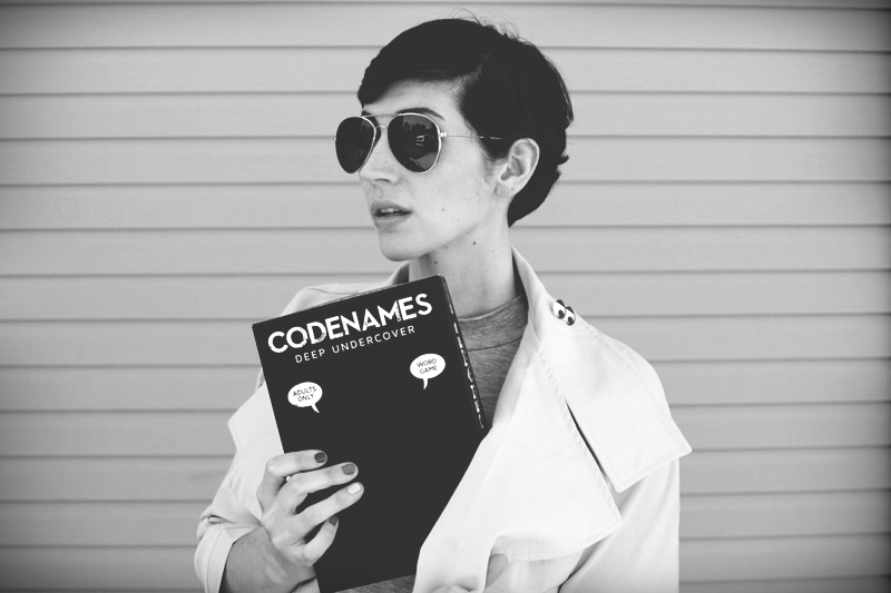 board game party night outfit grey dress beige trenchcoat aviator sunglasses dollar tree high heels spy undercover secret agent costume