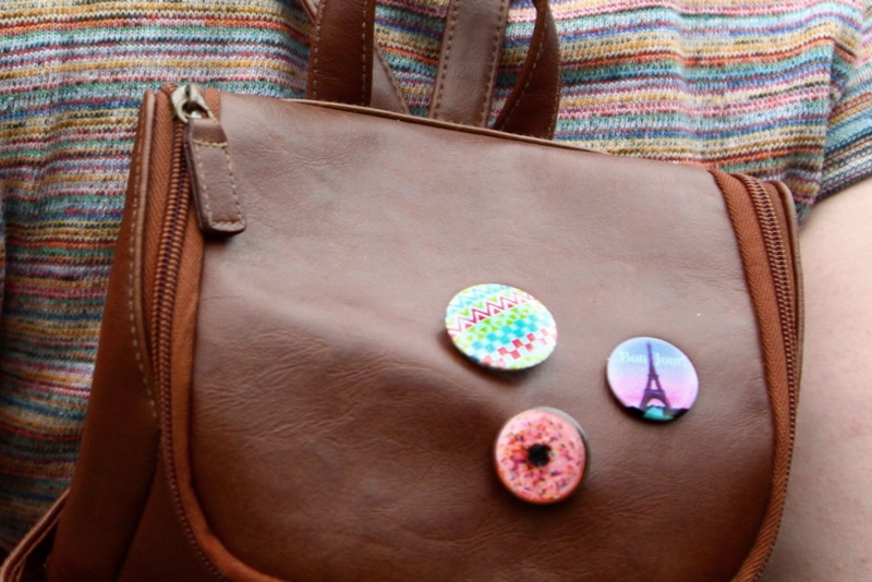cute summer outfit pattern mixing polka shorts striped crop top pink colourpop blotted lipstick brown backpack high heels
