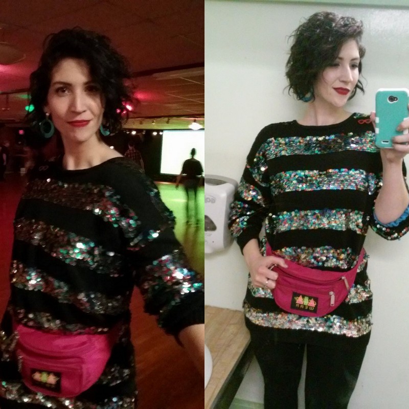 the outfit repeater hannah rupp vintage thrifted 1980s halloween costume ideas inspiration disco queen sequin sweater beverly goldberg
