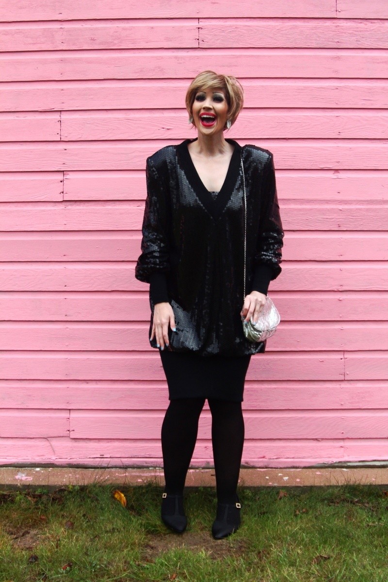 the outfit repeater hannah rupp Tammy Faye Bakker Halloween Costume thrifted vintage sequin dress drag makeup outfit 1980s messner rupaul