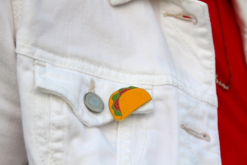 colorful outfit hannah rupp taco pin flair brooch target thrifted