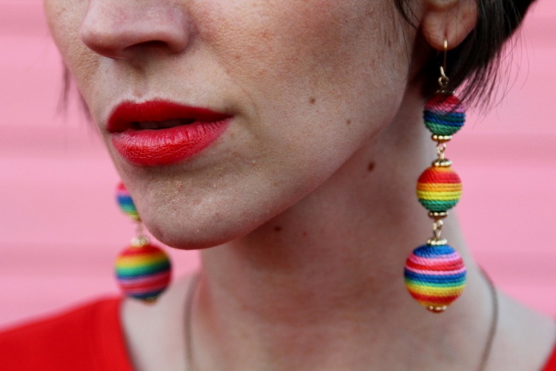 colorful outfit hannah rupp rainbow string earrings walmart clearance sale bargain jewelry accessory