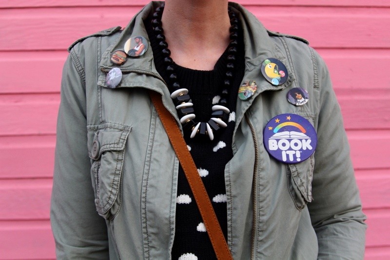 the outfit repeater hannah rupp styling thrifted clothes polka dot sweater pattern mixing fall winter