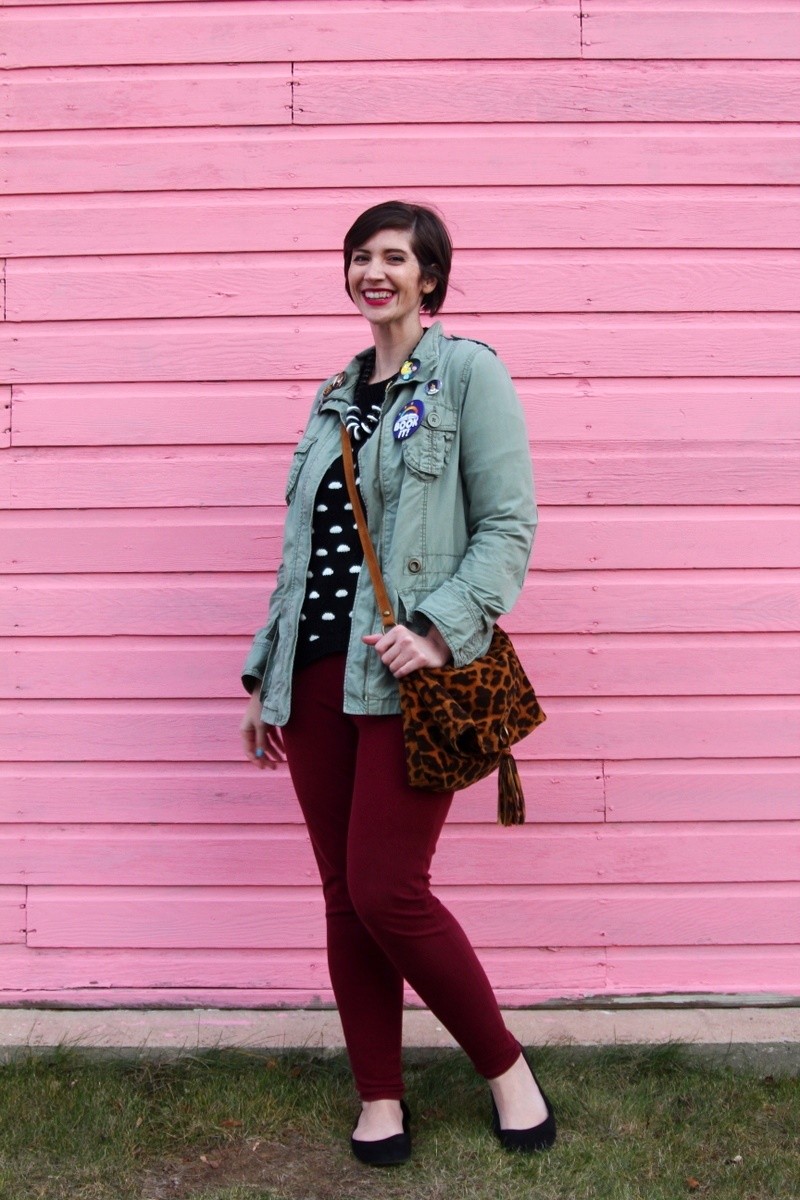 the outfit repeater hannah rupp styling thrifted clothes polka dot sweater pattern mixing fall winter