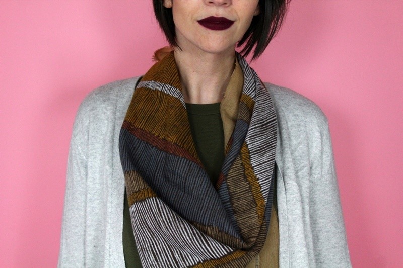 hannah rupp the outfit repeater capsule wardrobe challenge cool cardigan tobi long tall sally blue tights vintage scarf dark colourpop lipstick