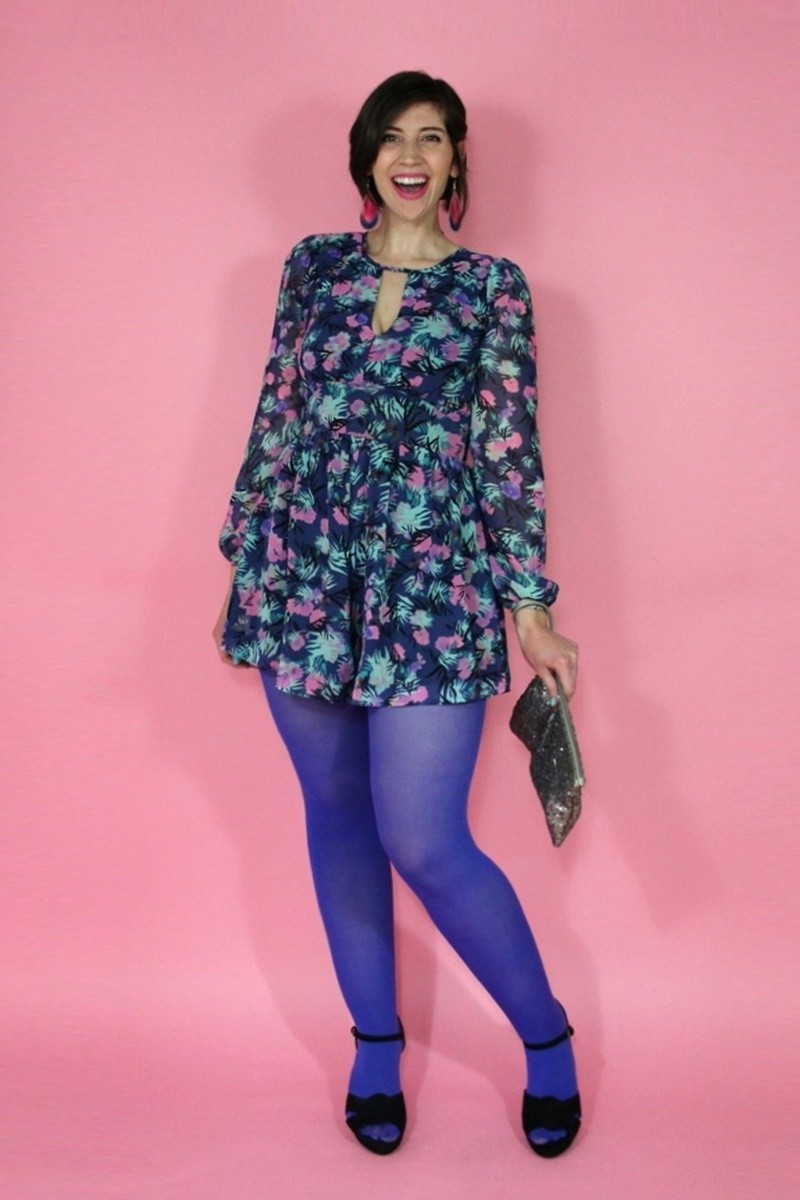 The Perfect Galentine's Day Outfit | theoutfitrepeater.com hannah rupp the outfit repeater galentine's day outfit celebrate inspiration idea purple tights romper swap.com thrifted secondhand consignment