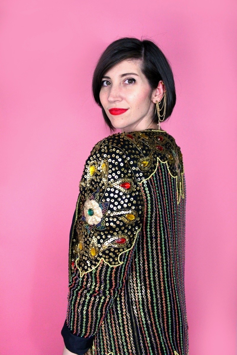 hannah rupp the outfit repeater vintage subscription box service monthly redbird 1980s concert disco sequins blazer