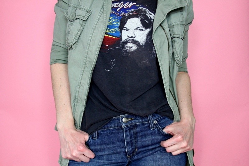 hannah rupp the outfit repeater simple clothing hacks vintage thrifted punk edgy flair enamel pins