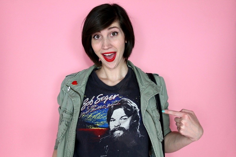 hannah rupp the outfit repeater simple clothing hacks vintage thrifted punk edgy flair enamel pins