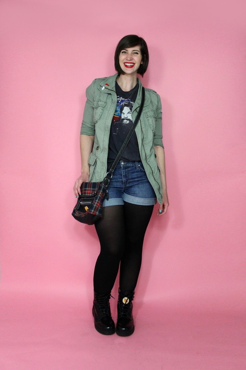 hannah rupp the outfit repeater simple clothing hacks vintage thrifted punk edgy flair enamel pins