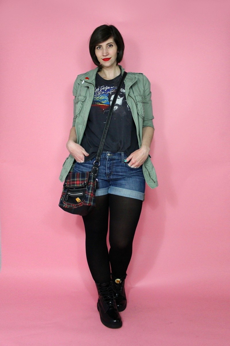 hannah rupp the outfit repeater simple clothing hacks vintage thrifted punk edgy flair enamel pins