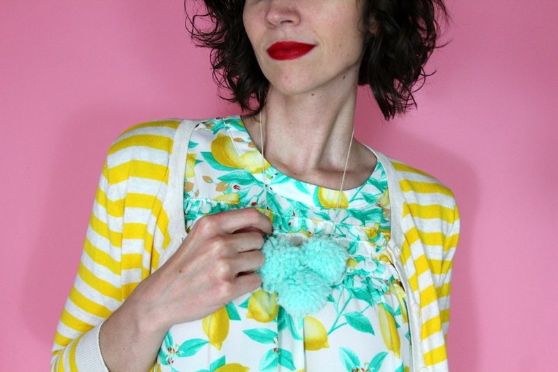 hannah rupp the outfit repeater lemon print blouse white denim short summer outfit