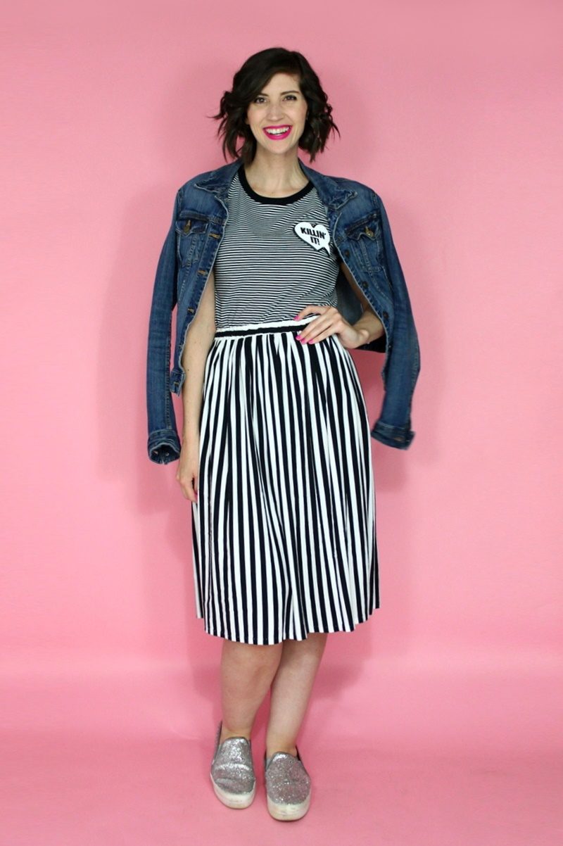 the outfit repeater hannah rupp striped outfit thrift splurge budget money tips