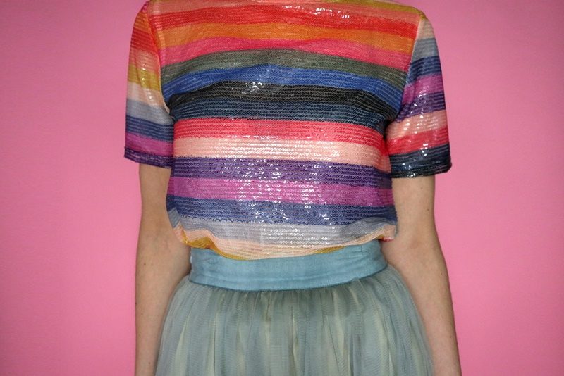tulle skirt outfit holiday rainbow sequins hannah rupp christmas new years eve asos fashion blog