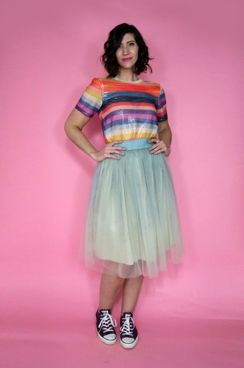 tulle skirt outfit holiday rainbow sequins hannah rupp christmas new years eve asos fashion blog