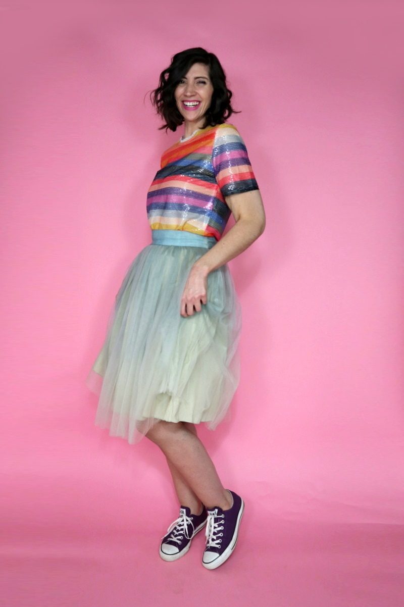 tulle skirt outfit holiday rainbow sequins hannah rupp christmas new years eve asos fashion blog