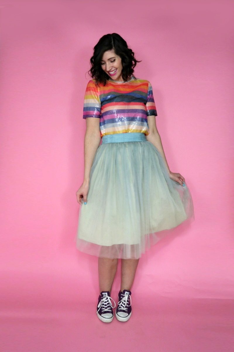 tulle skirt outfit holiday rainbow sequins hannah rupp christmas new years eve asos fashion blog