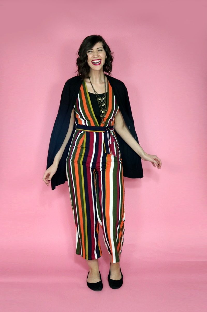 fall jumpsuit outfit striped asos favorite shopping thanksgiving style thrifted hannah rupp repeater