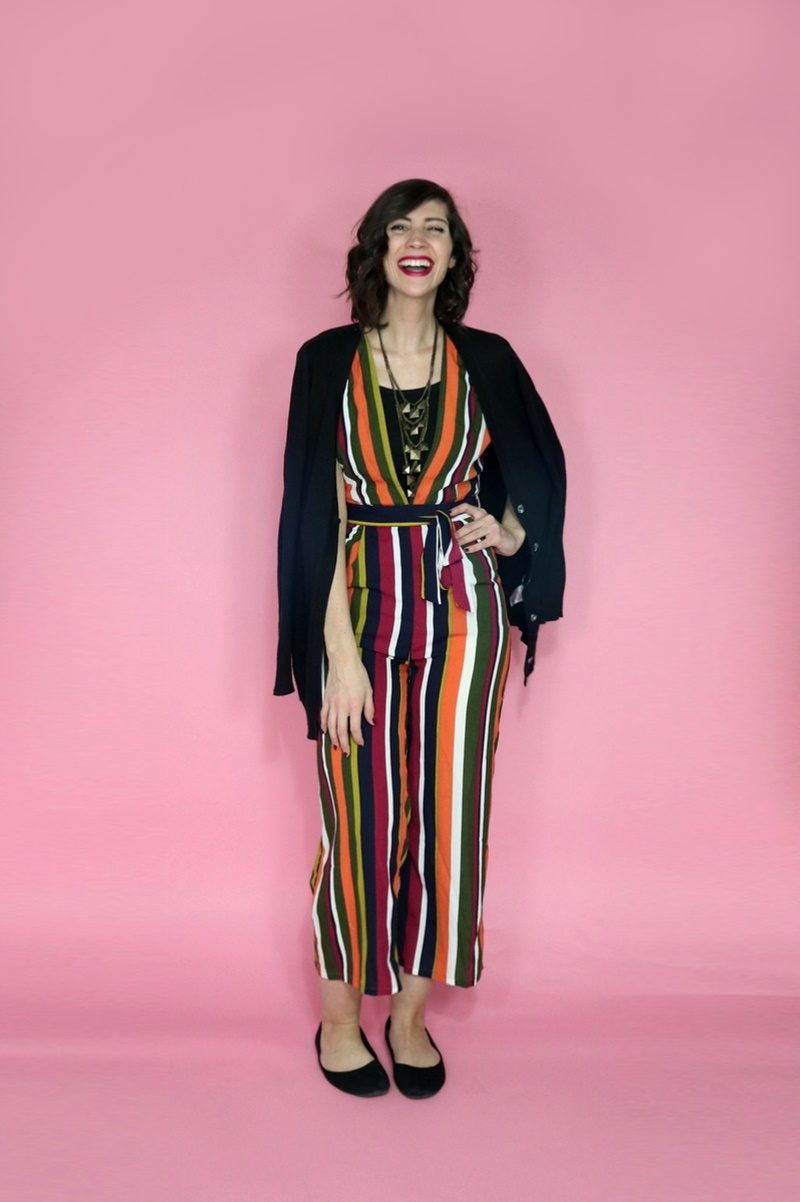 fall jumpsuit outfit striped asos favorite shopping thanksgiving style thrifted hannah rupp repeater