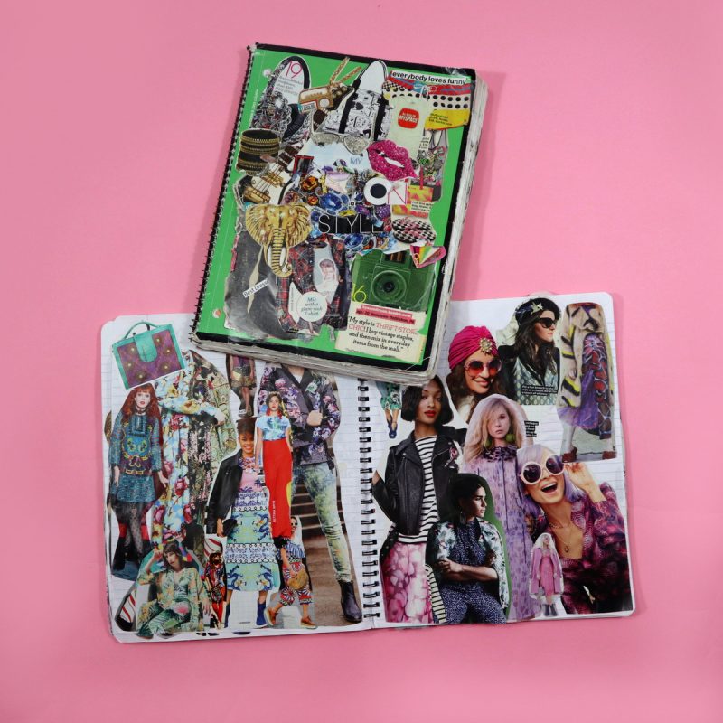 7 Inspiring Ways To Get Dressed When You Don't Know What To Wear | www.theoutfitrepeater.com notebooks with collages from fashion magazines on a pink background