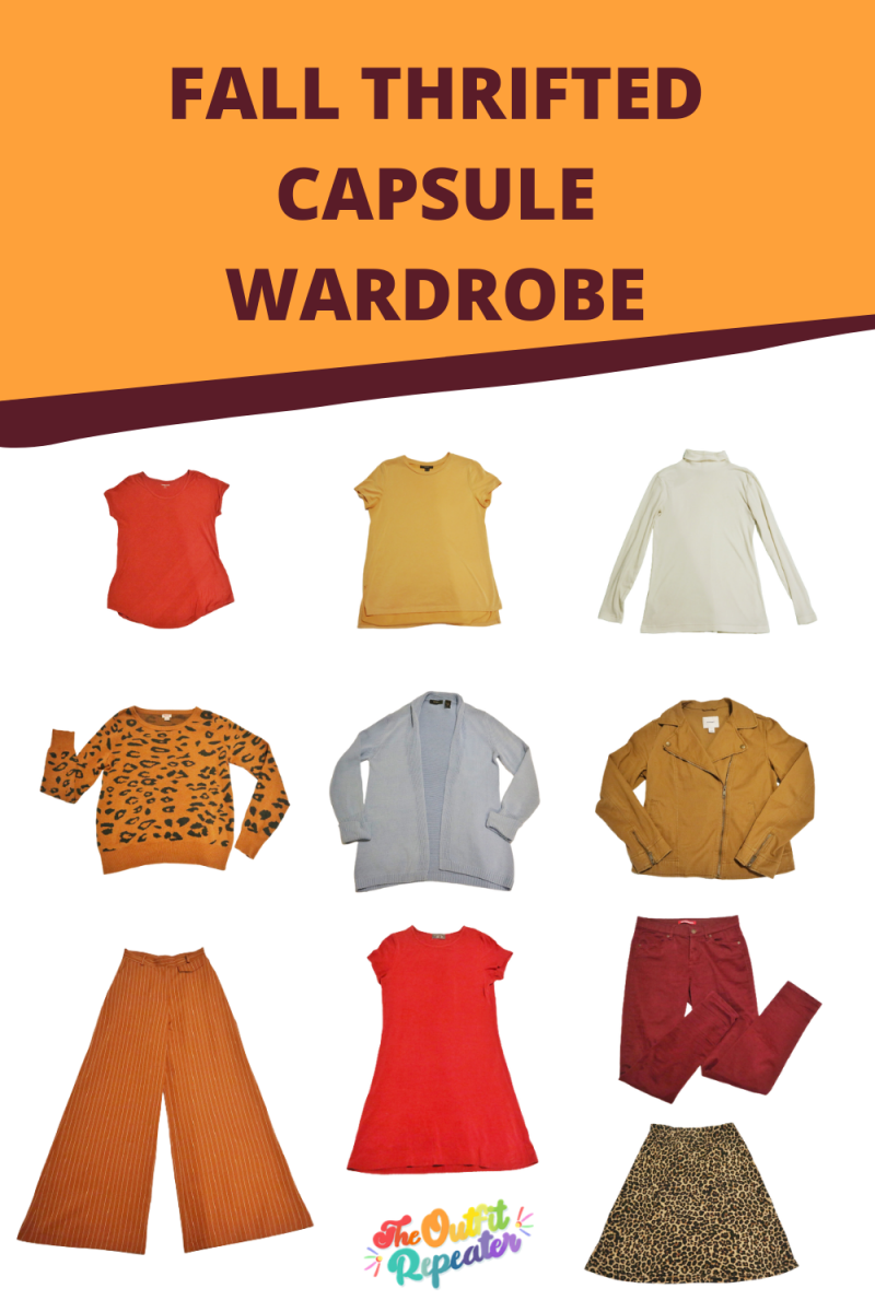 colorful graphic fall thrifted capsule wardrobe with 10 items