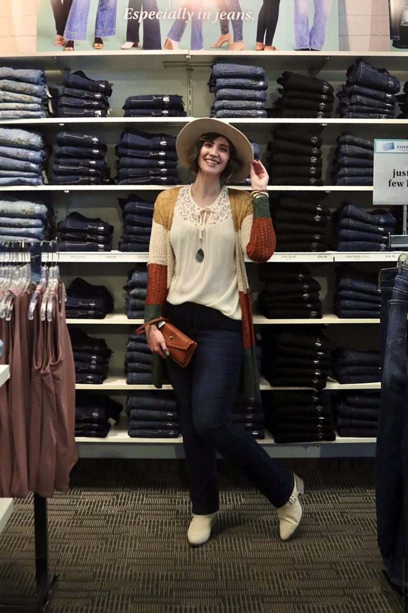 hannah is wearing new trendy maurices clothing for her job as a social media manager