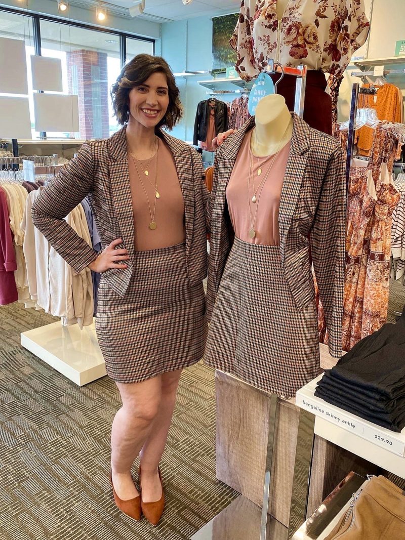 hannah is wearing new trendy maurices clothing for her job as a social media manager